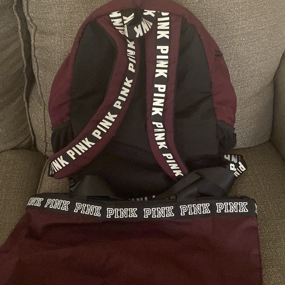 Slightly used pink brand large backpack large shoulder bag color burgundy - Picture 4 of 4